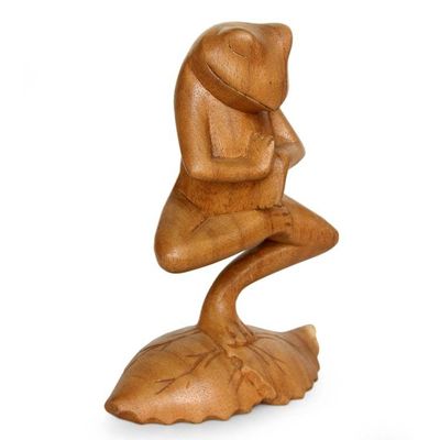 Alternate image for Hand Carved Animal Theme Wood Sculpture Yoga Tree Pose Frog