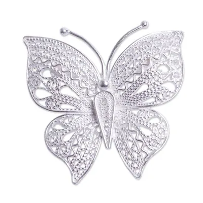 Alternate image for Filigree Butterfly Brooch Pin Handmade in Sterling Silver Catacaos Butterfly