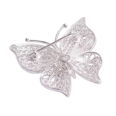 Alternate image for Filigree Butterfly Brooch Pin Handmade in Sterling Silver Catacaos Butterfly