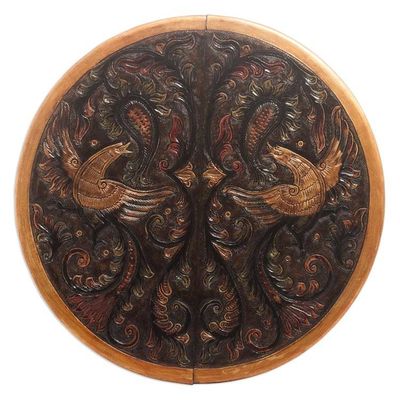 Alternate image for Hardwood Round Folding Table with Handtooled Leather Andean Birds