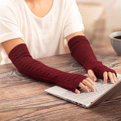 Alternate image for Burgundy 100 Baby Alpaca Cable Knit Fingerless Mitts Luscious Twist in Burgundy