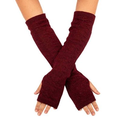 Alternate image for Burgundy 100 Baby Alpaca Cable Knit Fingerless Mitts Luscious Twist in Burgundy