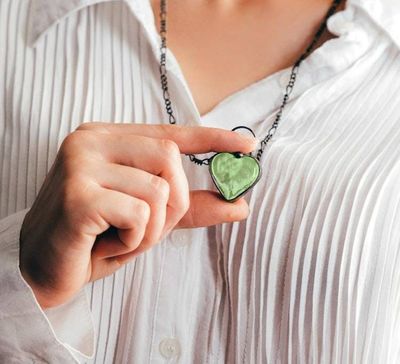 Alternate image for Green Chunky Glass Heart Necklace for Women, Valentines Day Gift for Her, Romantic Heart Pendant