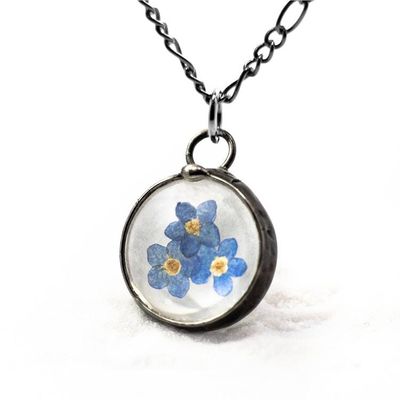 Alternate image for Forget Me Not Flower Necklace Handmade Real Pressed Flower Memorial Botanical Pendant