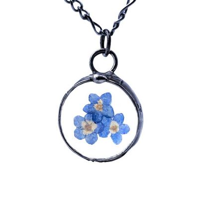 Alternate image for Forget Me Not Flower Necklace Handmade Real Pressed Flower Memorial Botanical Pendant