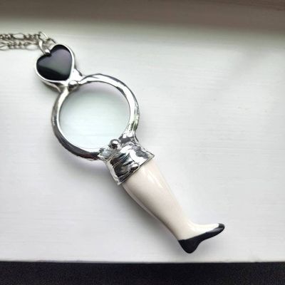 Alternate image for Magnifying Glass Necklace Handmade Doll Leg Pendant Upcycled Antique Curiosity Magnifier