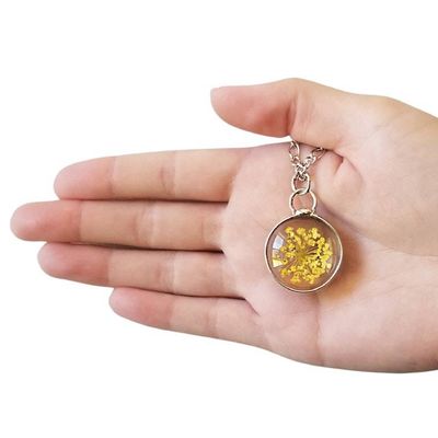 Alternate image for Yellow Queen Annes Lace Necklace Handmade Real Pressed Flower Botanical Glass Pendant