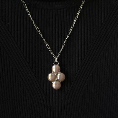 Alternate image for Iridescent Glass Necklace Handmade Pink Aurora Glass Pendant Four Stone Cluster