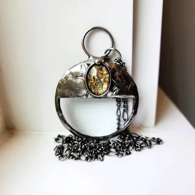 Alternate image for Magnifying Glass Necklace, Handmade Textured Metal Reading Pendant, Artisan Magnifier