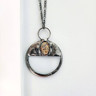 Alternate image for Magnifying Glass Necklace, Handmade Textured Metal Reading Pendant, Artisan Magnifier