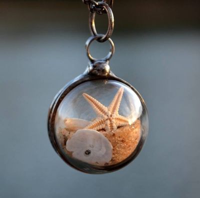 Main image for Beach Necklace Handmade Starfish Shaker Pendant with Sand and Seashell Ocean Jewelry