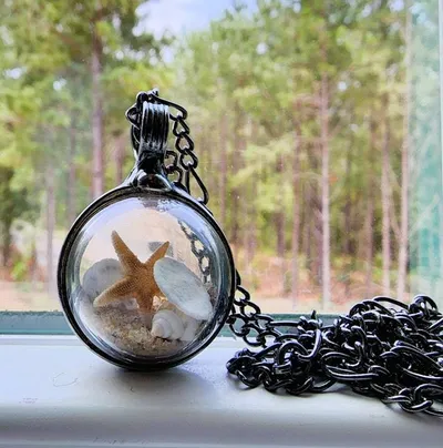 Alternate image for Beach Necklace Handmade Starfish Shaker Pendant with Sand and Seashell Ocean Jewelry