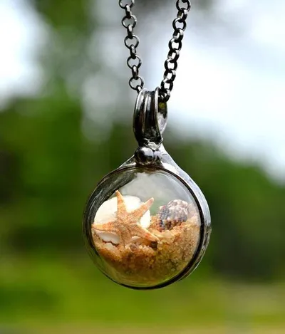 Alternate image for Beach Necklace Handmade Starfish Shaker Pendant with Sand and Seashell Ocean Jewelry