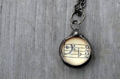 Alternate image for Vintage Sheet Music Necklace, Handmade Two Sided Music Note Pendant