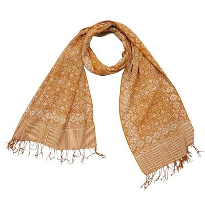 Alternate image for Handmade Batik Scarf, Soft Cotton, Frangipani, Kamboja, Yellow, Brown, Cream, Fall, Autumn