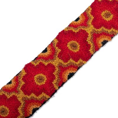 Alternate image for Chakana-Themed Red and Black 100 Wool Belt from the Andes Chakana Fire