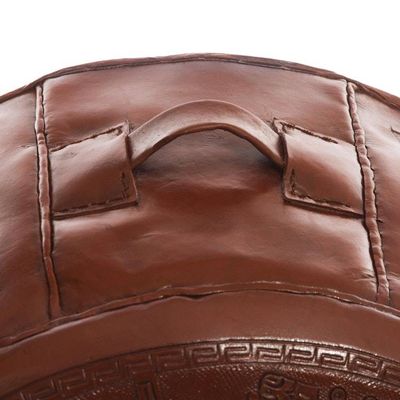 Alternate image for Fair Trade Traditional Leather Pouf Ottoman Cover Inca Light