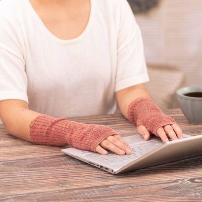 Alternate image for Knit Alpaca and Wool Blend Fingerless Mitts in Coral Red Coral Epoch