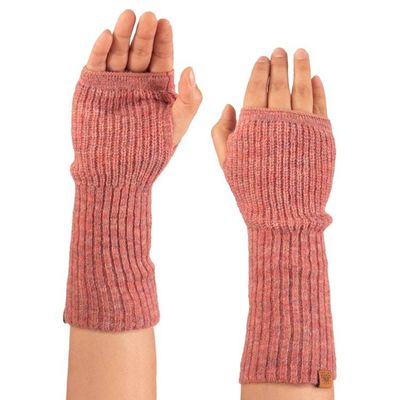 Alternate image for Knit Alpaca and Wool Blend Fingerless Mitts in Coral Red Coral Epoch