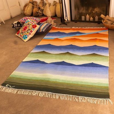 Alternate image for Peruvian Hand Loomed Wool Area Rug 4x6 Sunset