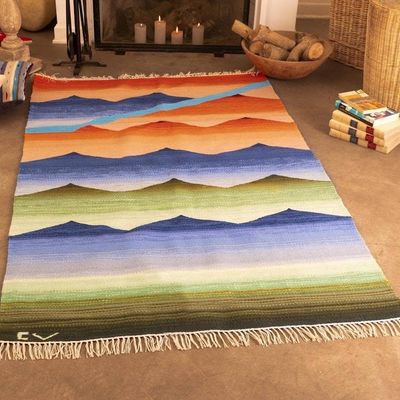 Alternate image for Peruvian Hand Loomed Wool Area Rug 4x6 Sunset
