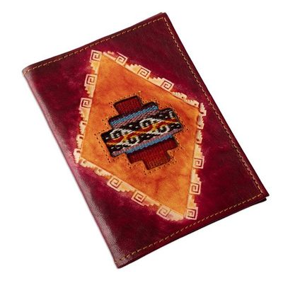 Alternate image for Chakana-Themed Burgundy Leather Passport Cover from Peru Chakana Tapestry