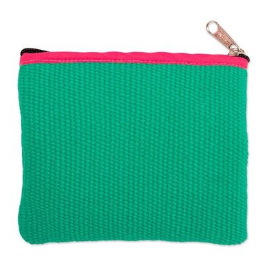 Alternate image for Spring-Themed Embroidered Alpaca Blend Coin Purse from Peru Spring in Turquoise