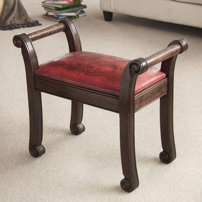 Alternate image for Mohena Wood and Red Leather Bench from Peru Majestic Seat