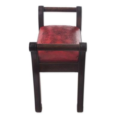 Alternate image for Mohena Wood and Red Leather Bench from Peru Majestic Seat