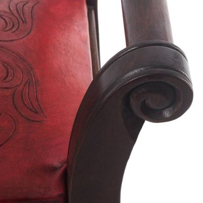 Alternate image for Mohena Wood and Red Leather Bench from Peru Majestic Seat