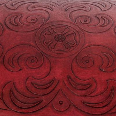 Alternate image for Mohena Wood and Red Leather Bench from Peru Majestic Seat