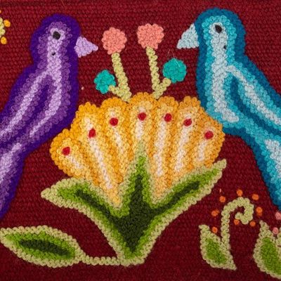 Alternate image for Bird and Flower-Themed Burgundy Wool Cosmetic Bag Burgundy Nature