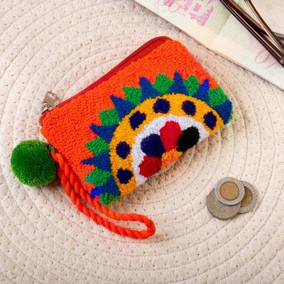 Alternate image for Sun-Themed Handcrafted Orange Coin Purse from Colombia La Guajira Sun
