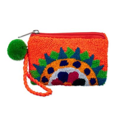 Alternate image for Sun-Themed Handcrafted Orange Coin Purse from Colombia La Guajira Sun