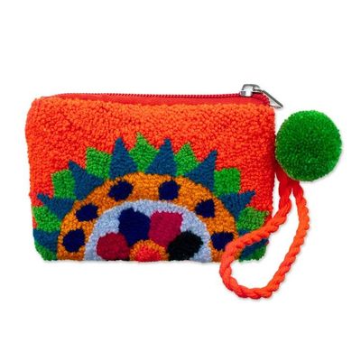 Alternate image for Sun-Themed Handcrafted Orange Coin Purse from Colombia La Guajira Sun
