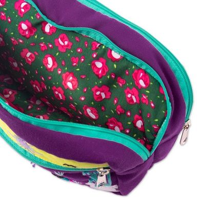 Alternate image for Cotton Blend Toiletry Bag with Applique Andean Motifs Llama Sunrise