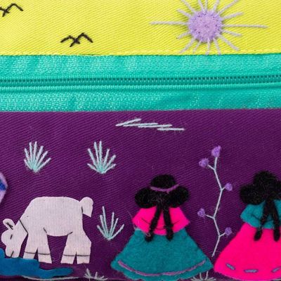 Alternate image for Cotton Blend Toiletry Bag with Applique Andean Motifs Llama Sunrise