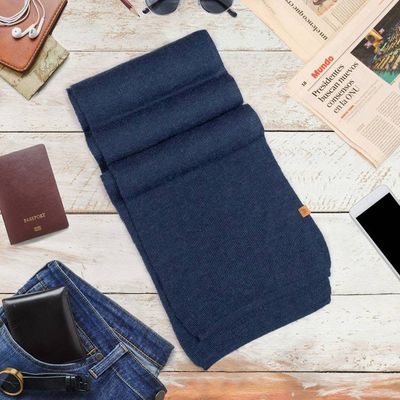 Alternate image for Knit Alpaca Blend Scarf in Indigo Blue Shade from Peru Cozy Indigo