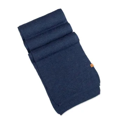 Alternate image for Knit Alpaca Blend Scarf in Indigo Blue Shade from Peru Cozy Indigo