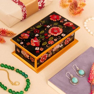 Alternate image for Reverse-Painted Glass Decorative Box in Black from Peru Colonial Bouquet