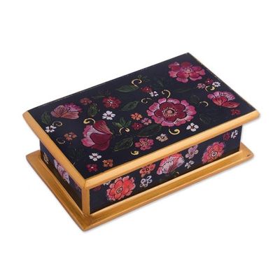 Alternate image for Reverse-Painted Glass Decorative Box in Black from Peru Colonial Bouquet