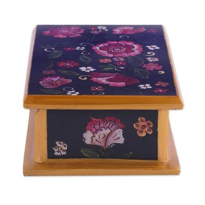 Alternate image for Reverse-Painted Glass Decorative Box in Black from Peru Colonial Bouquet