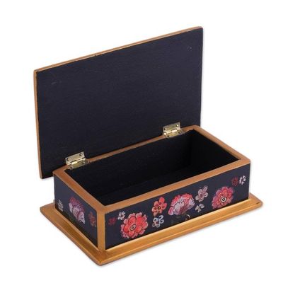 Alternate image for Reverse-Painted Glass Decorative Box in Black from Peru Colonial Bouquet