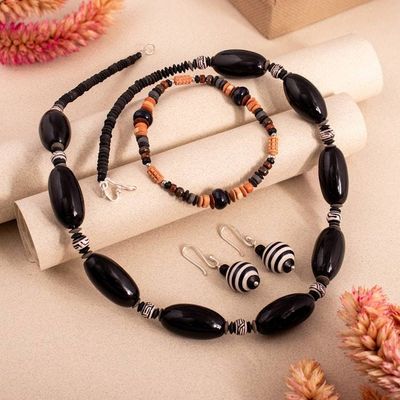 Alternate image for Black Sterling Silver and Ceramic Jewelry Set from Peru Mountain Lady