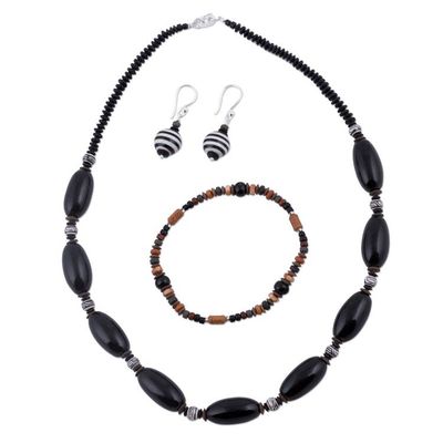Alternate image for Black Sterling Silver and Ceramic Jewelry Set from Peru Mountain Lady