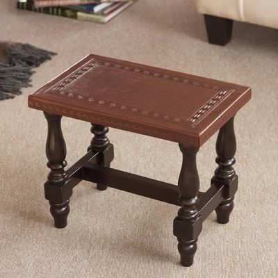 Alternate image for Handcrafted Traditional Cedar Wood Leather Accent Table Contemporary
