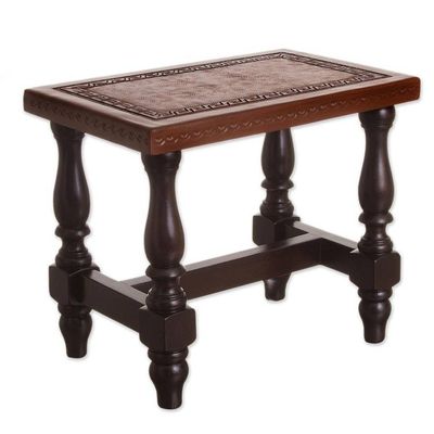 Alternate image for Handcrafted Traditional Cedar Wood Leather Accent Table Contemporary