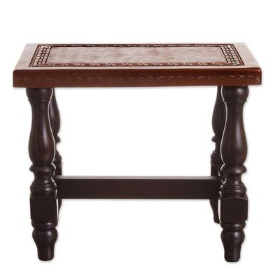 Alternate image for Handcrafted Traditional Cedar Wood Leather Accent Table Contemporary