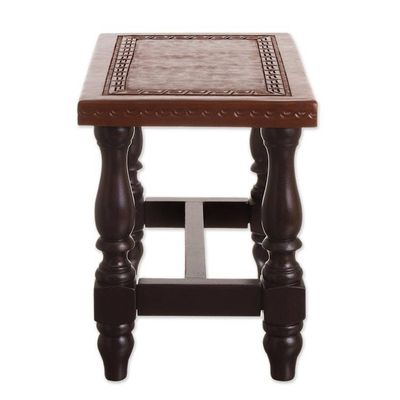 Alternate image for Handcrafted Traditional Cedar Wood Leather Accent Table Contemporary