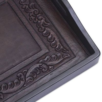 Alternate image for Unique Leather and Wood Serving Trays Set of 3 Collector